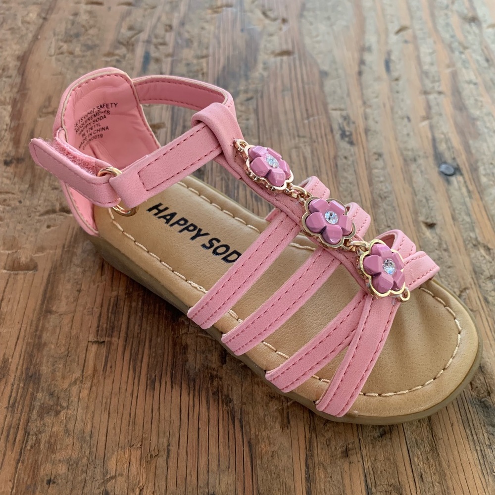 SODA Infant Pink Flower Sandals Flip Flop Velcro